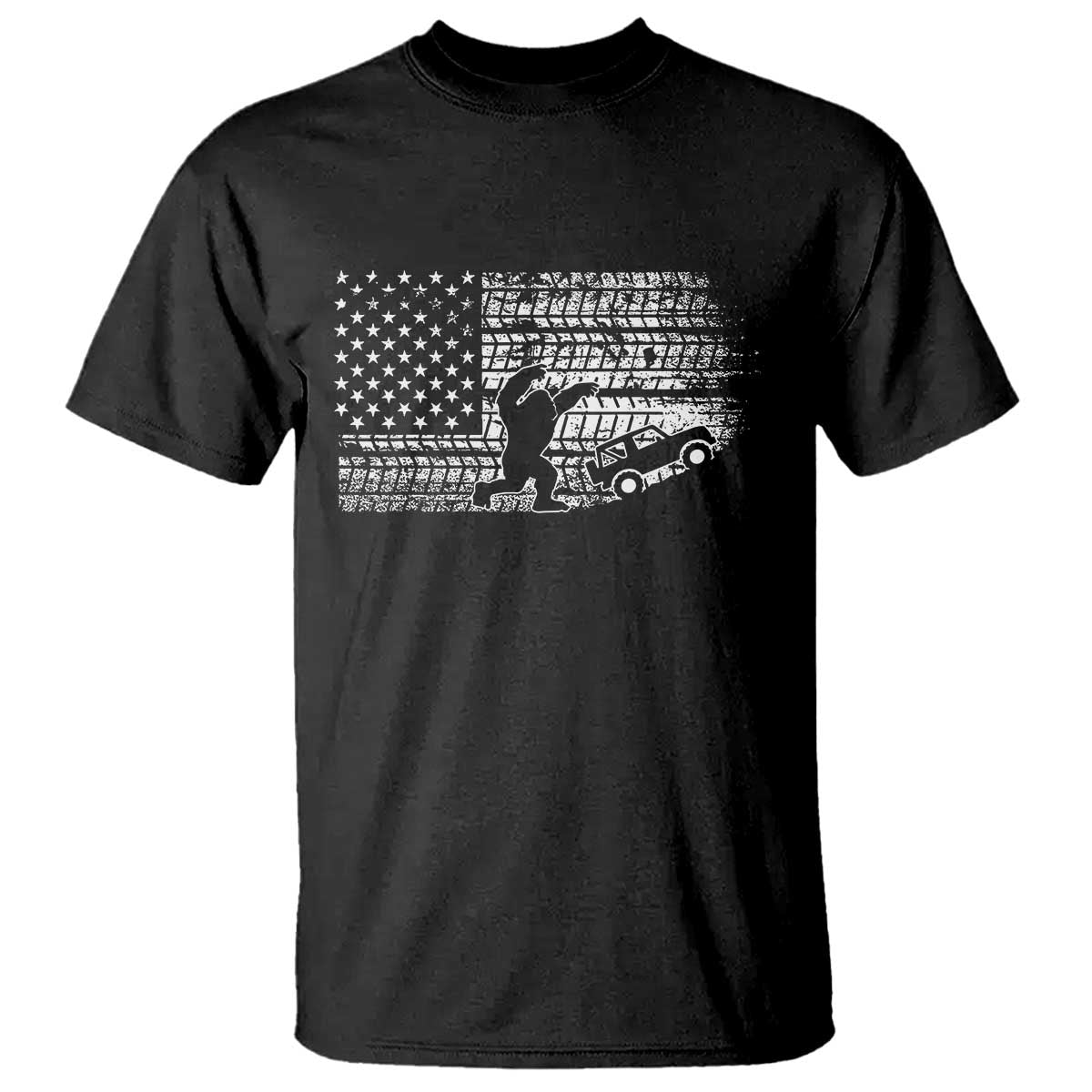 Bigfoot Offroad Car T Shirt Retro Sasquatch 4x4 UTV ATV Funny American Flag