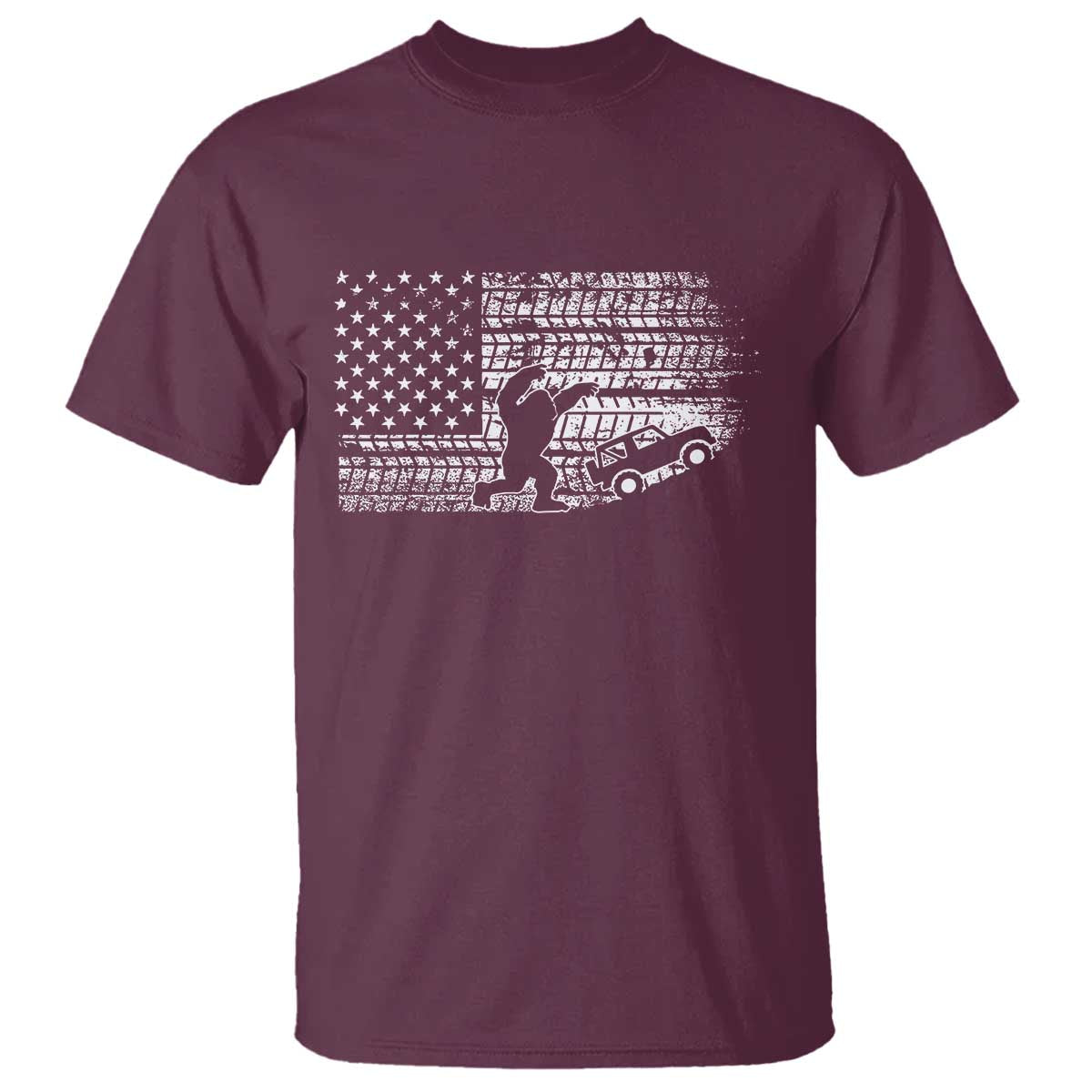 Bigfoot Offroad Car T Shirt Retro Sasquatch 4x4 UTV ATV Funny American Flag