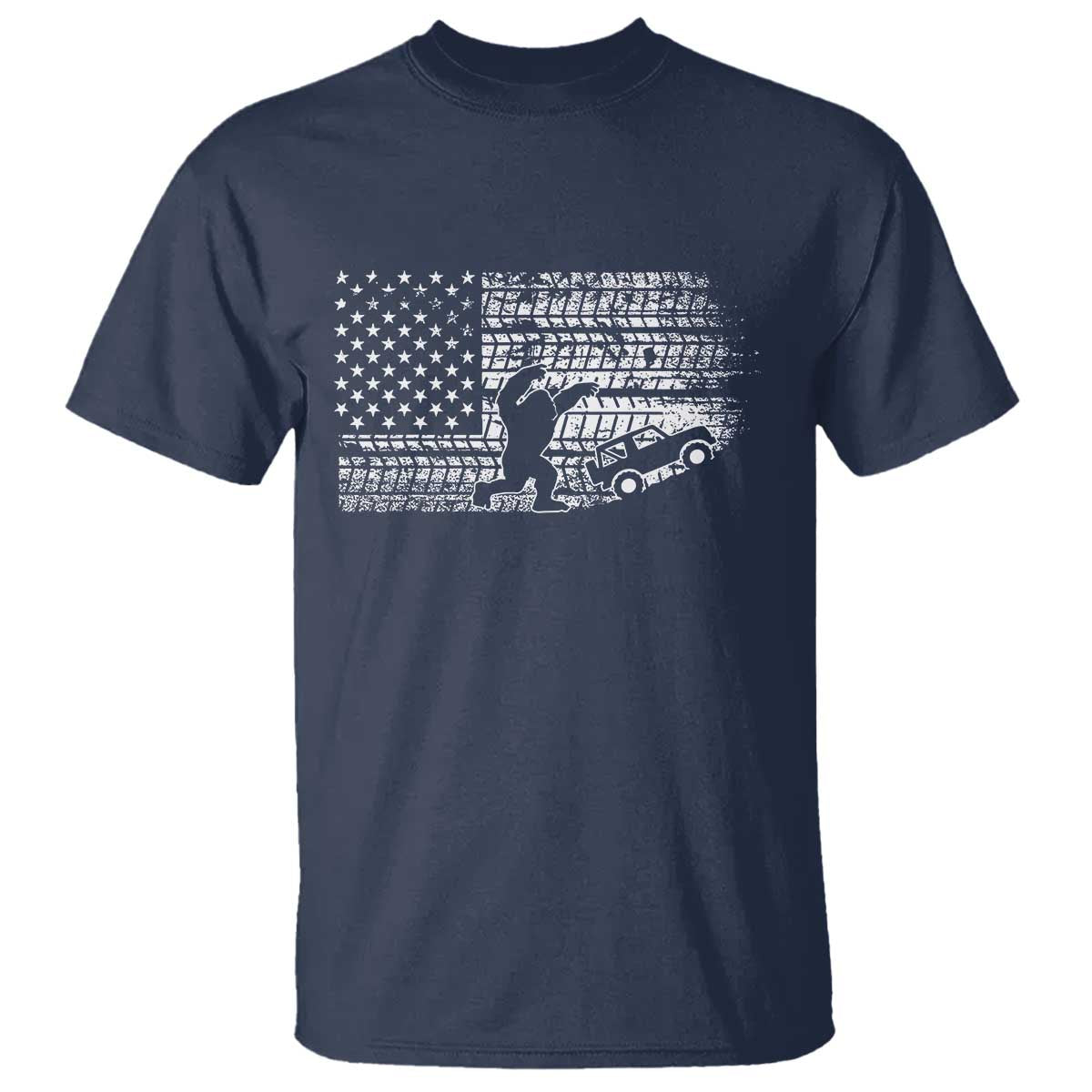Bigfoot Offroad Car T Shirt Retro Sasquatch 4x4 UTV ATV Funny American Flag