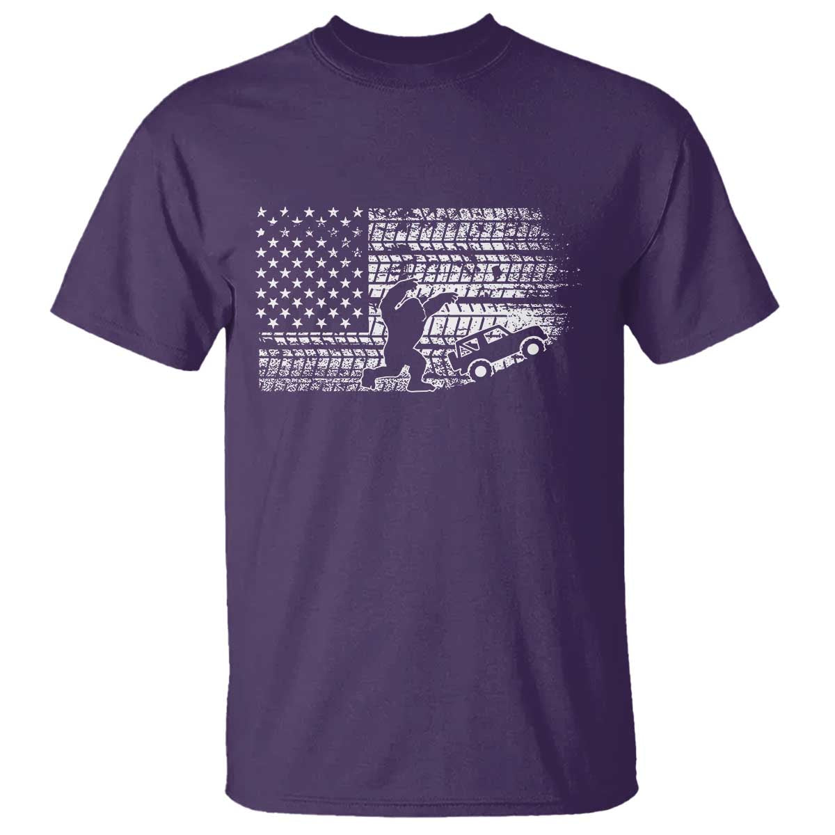 Bigfoot Offroad Car T Shirt Retro Sasquatch 4x4 UTV ATV Funny American Flag