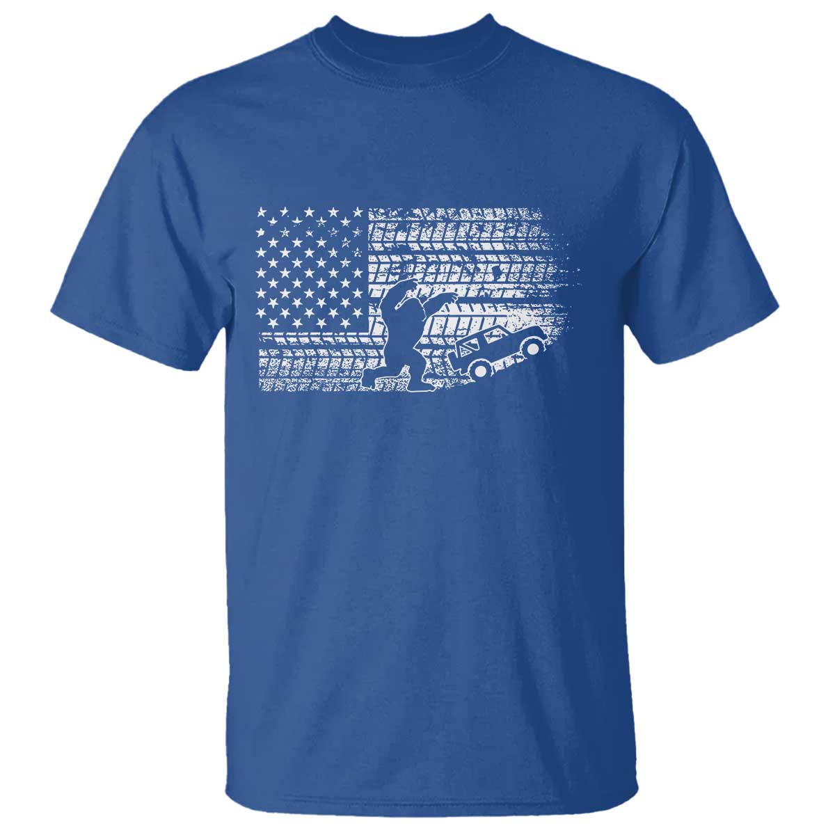 Bigfoot Offroad Car T Shirt Retro Sasquatch 4x4 UTV ATV Funny American Flag