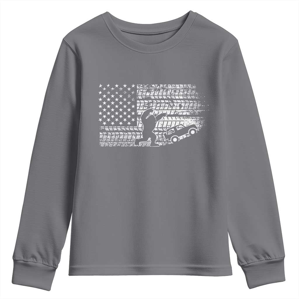 Bigfoot Offroad Car Youth Sweatshirt Retro Sasquatch 4x4 UTV ATV Funny American Flag