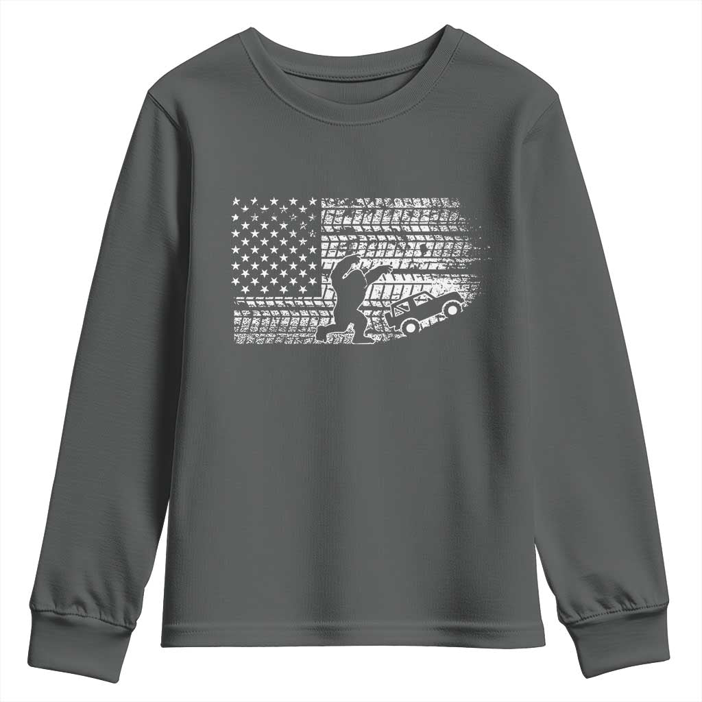 Bigfoot Offroad Car Youth Sweatshirt Retro Sasquatch 4x4 UTV ATV Funny American Flag