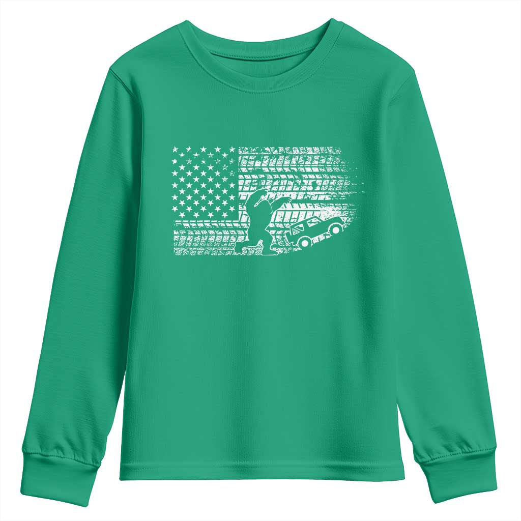 Bigfoot Offroad Car Youth Sweatshirt Retro Sasquatch 4x4 UTV ATV Funny American Flag