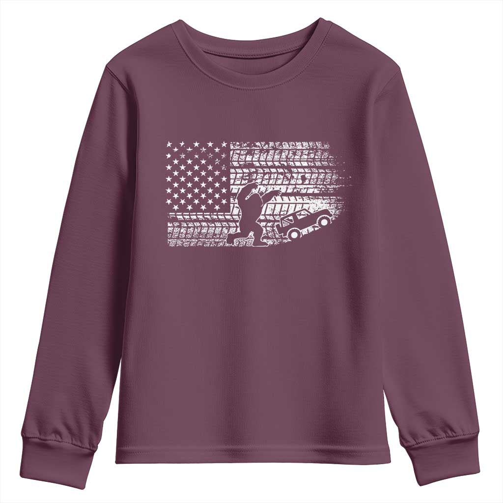 Bigfoot Offroad Car Youth Sweatshirt Retro Sasquatch 4x4 UTV ATV Funny American Flag