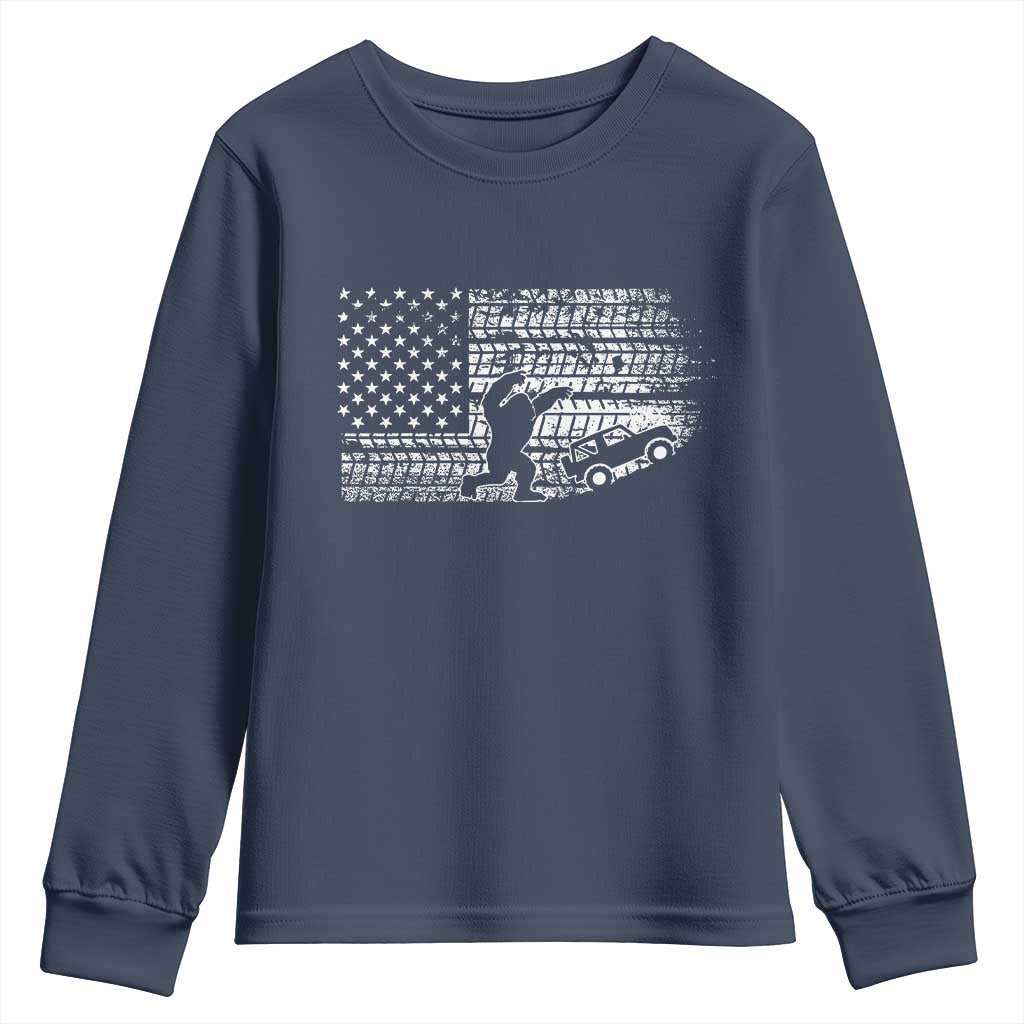 Bigfoot Offroad Car Youth Sweatshirt Retro Sasquatch 4x4 UTV ATV Funny American Flag