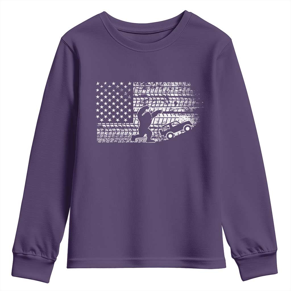 Bigfoot Offroad Car Youth Sweatshirt Retro Sasquatch 4x4 UTV ATV Funny American Flag