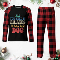 Funny Pilates Dog Lover Plaid Pajama Set Retro All You Need Is Pilates And A Dog