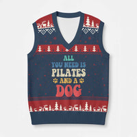 Funny Pilates Dog Lover V-Neck Knit Sweater Vest Retro All You Need Is Pilates And A Dog