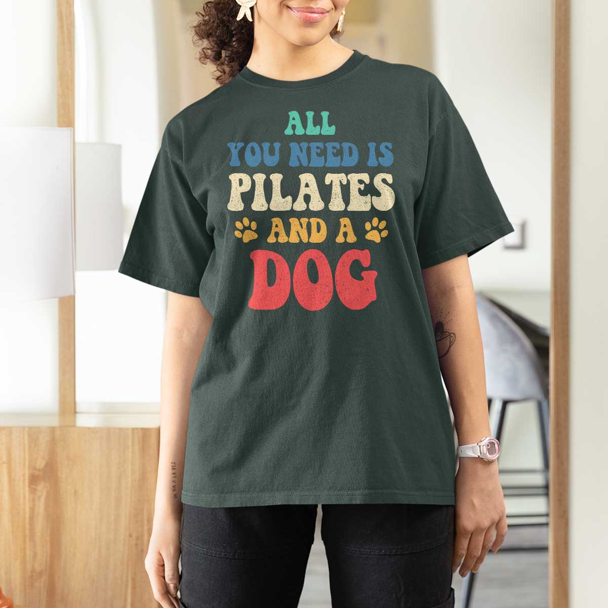 Funny Pilates Dog Lover T Shirt For Women Retro All You Need Is Pilates And A Dog