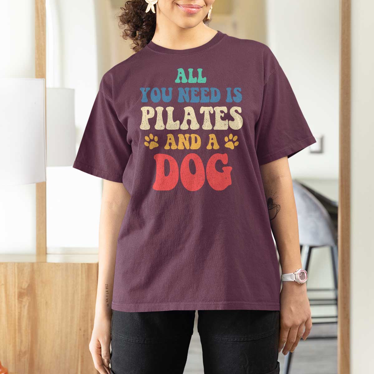 Funny Pilates Dog Lover T Shirt For Women Retro All You Need Is Pilates And A Dog