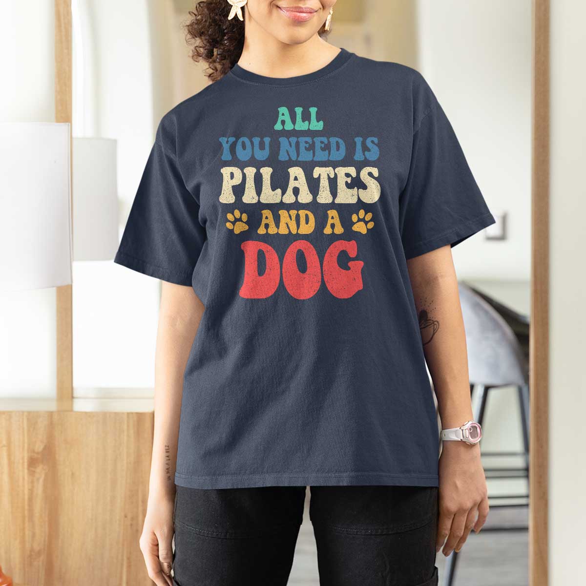 Funny Pilates Dog Lover T Shirt For Women Retro All You Need Is Pilates And A Dog