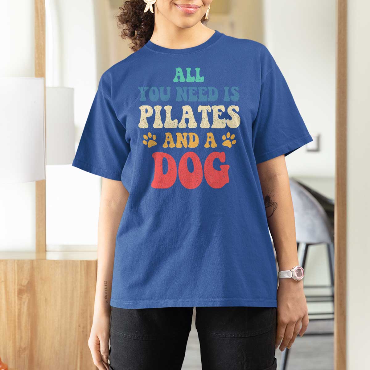 Funny Pilates Dog Lover T Shirt For Women Retro All You Need Is Pilates And A Dog