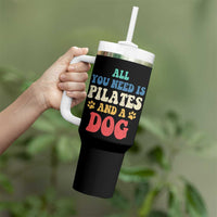 Funny Pilates Dog Lover Tumbler With Handle Retro All You Need Is Pilates And A Dog
