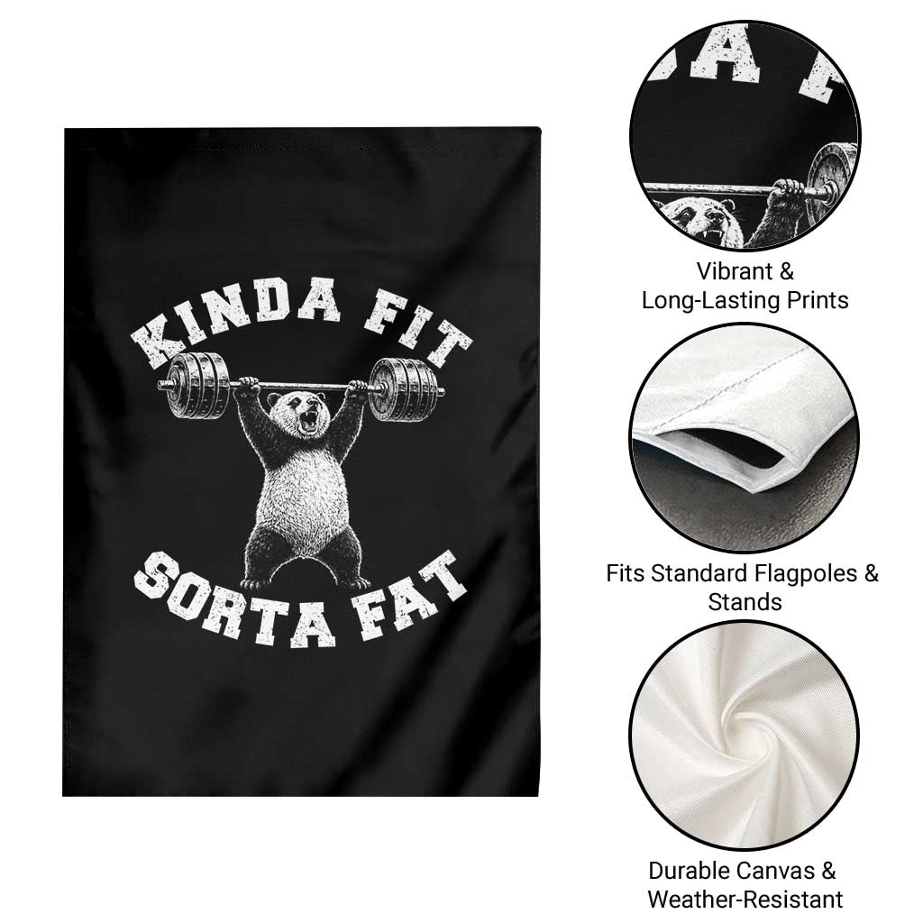 Funny Gym Garden Flag Kinda Fit Sorta Fat Panda Weightlifting Workout