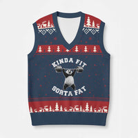 Funny Gym V-Neck Knit Sweater Vest Kinda Fit Sorta Fat Panda Weightlifting Workout