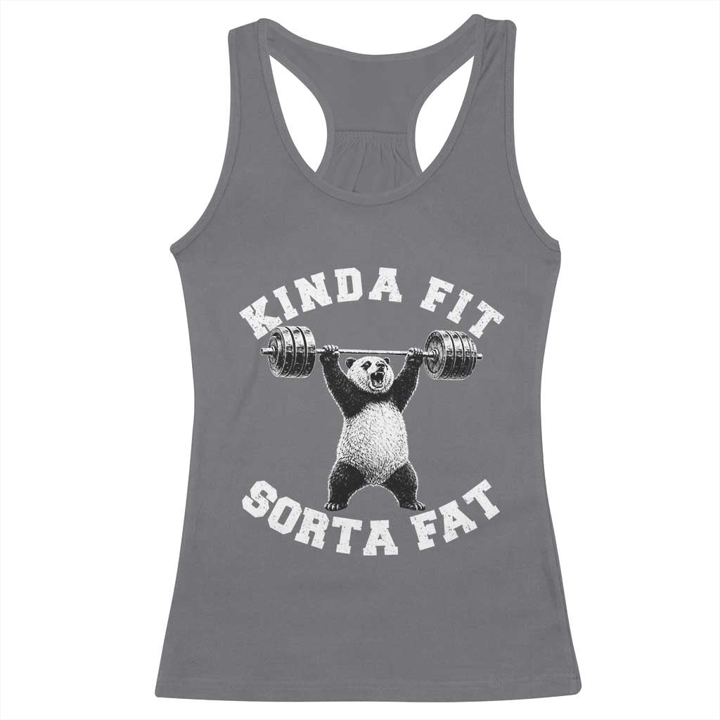 Funny Gym Racerback Tank Top Kinda Fit Sorta Fat Panda Weightlifting Workout