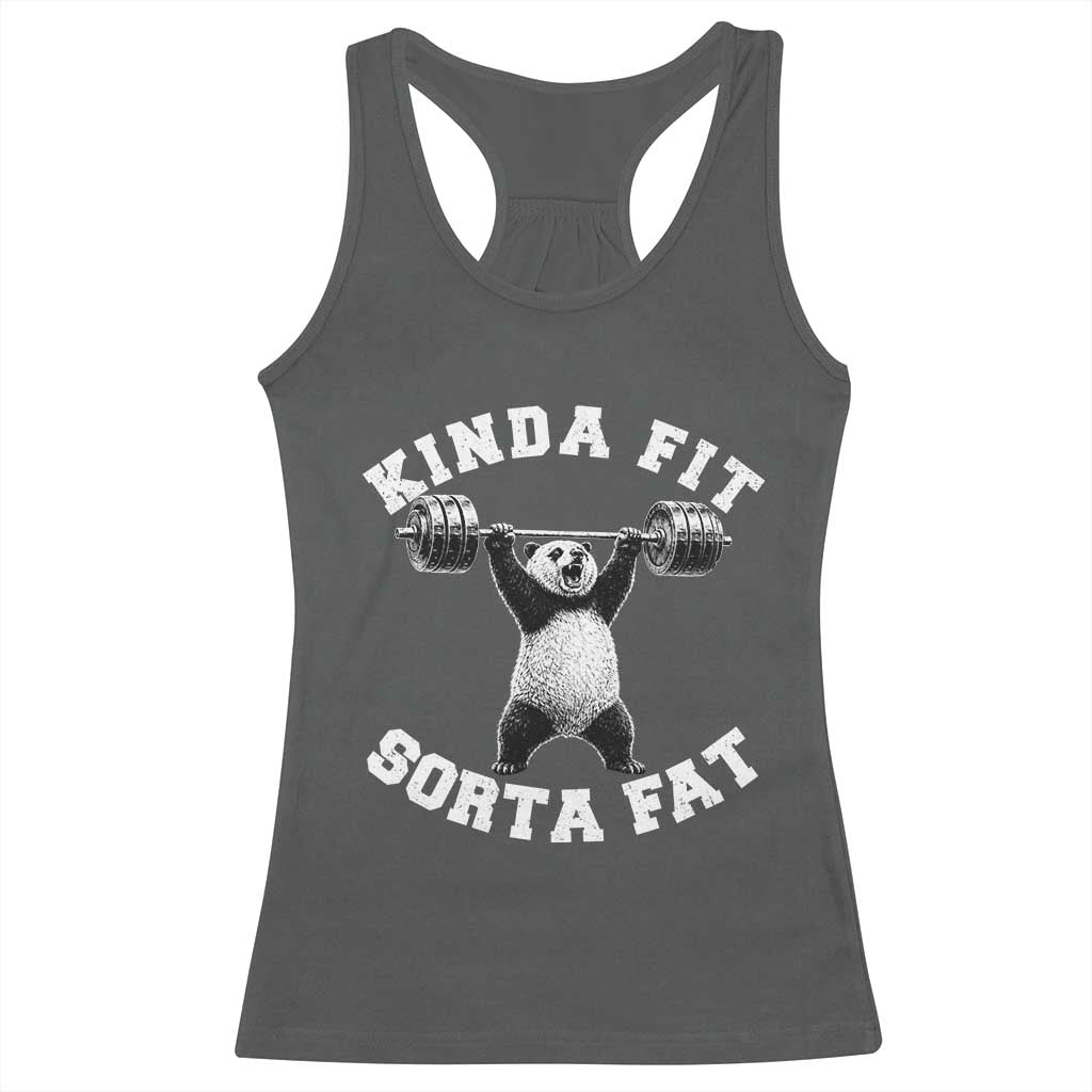 Funny Gym Racerback Tank Top Kinda Fit Sorta Fat Panda Weightlifting Workout