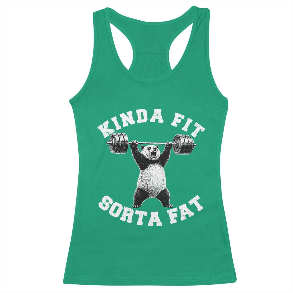 Funny Gym Racerback Tank Top Kinda Fit Sorta Fat Panda Weightlifting Workout