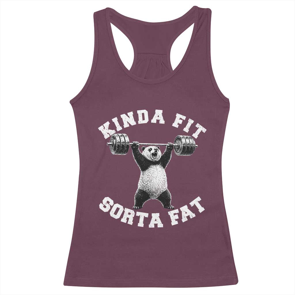 Funny Gym Racerback Tank Top Kinda Fit Sorta Fat Panda Weightlifting Workout