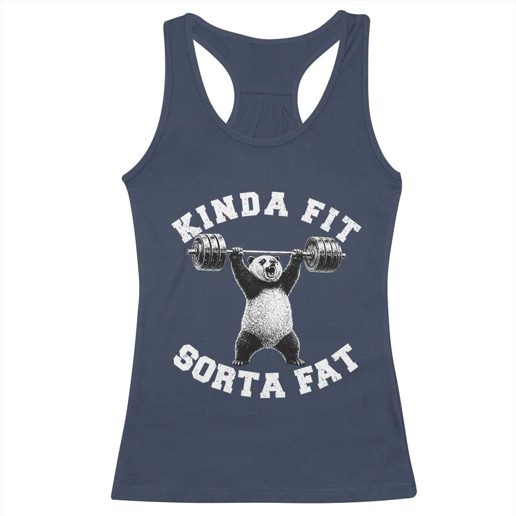 Funny Gym Racerback Tank Top Kinda Fit Sorta Fat Panda Weightlifting Workout