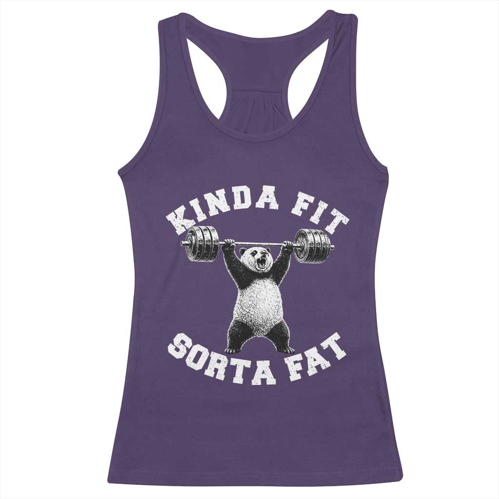 Funny Gym Racerback Tank Top Kinda Fit Sorta Fat Panda Weightlifting Workout