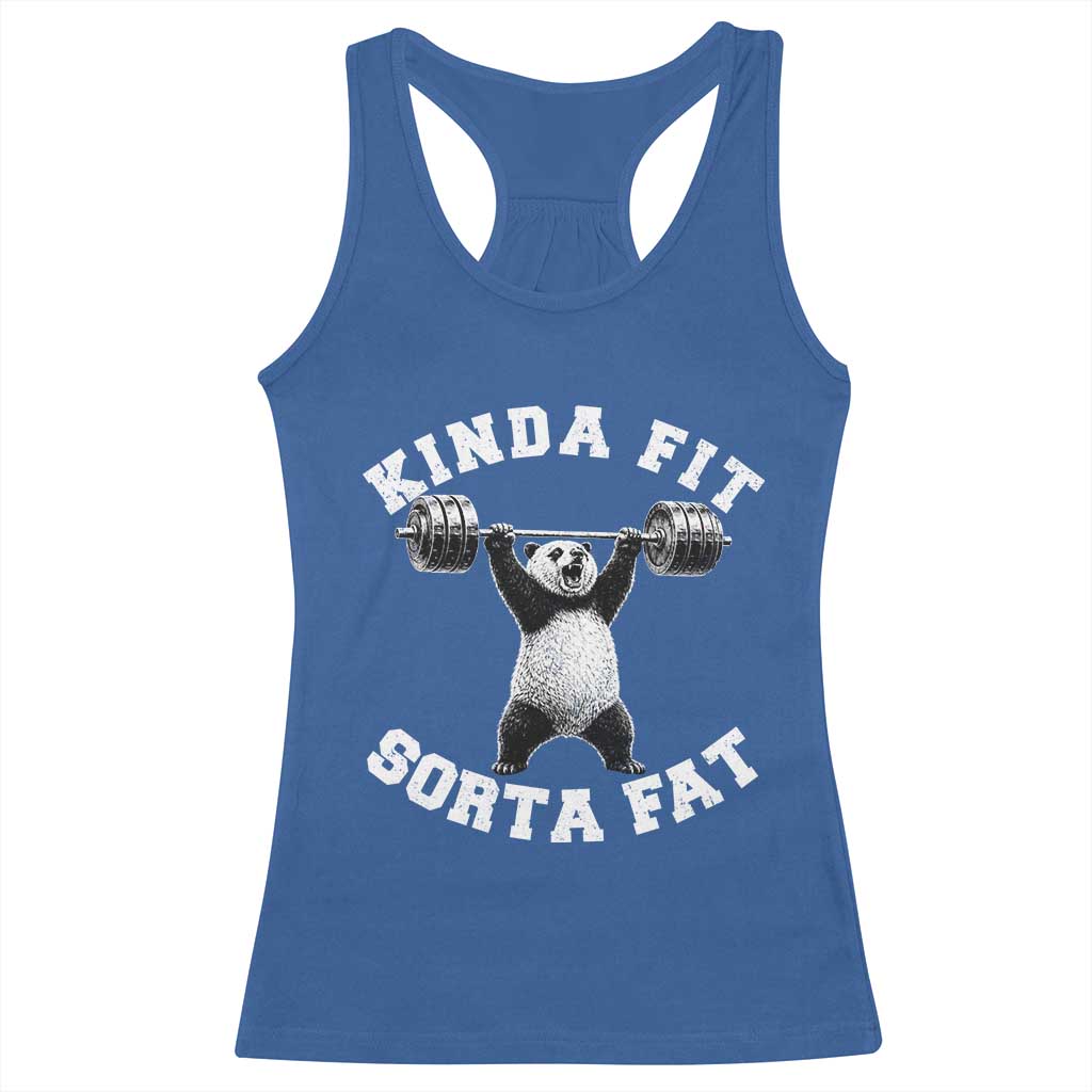 Funny Gym Racerback Tank Top Kinda Fit Sorta Fat Panda Weightlifting Workout