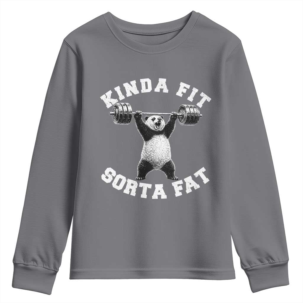 Funny Gym Youth Sweatshirt Kinda Fit Sorta Fat Panda Weightlifting Workout