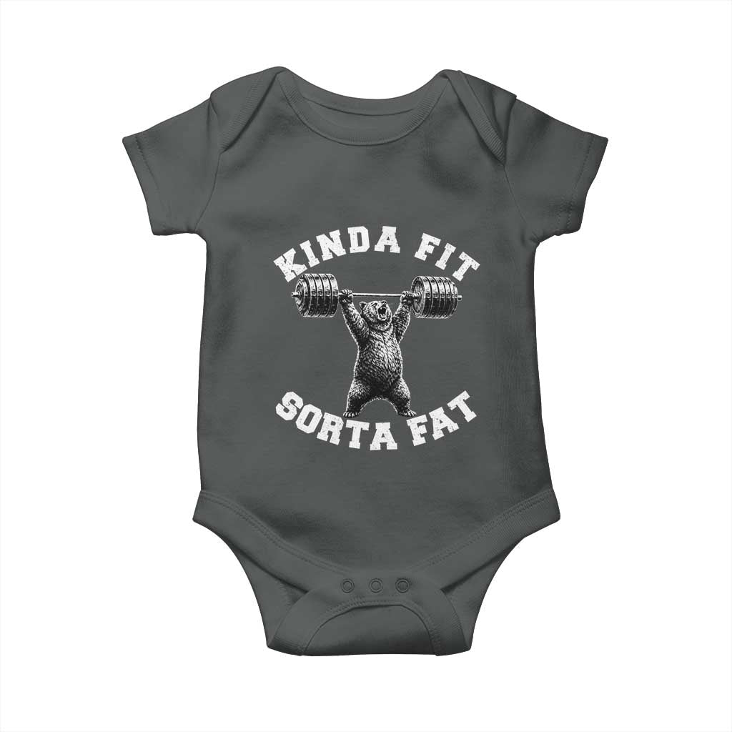 Funny Gym Baby Onesie Kinda Fit Sorta Fat Bear Weightlifting Workout