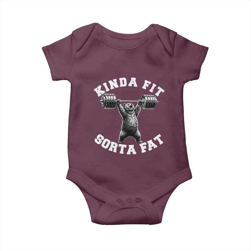 Funny Gym Baby Onesie Kinda Fit Sorta Fat Bear Weightlifting Workout
