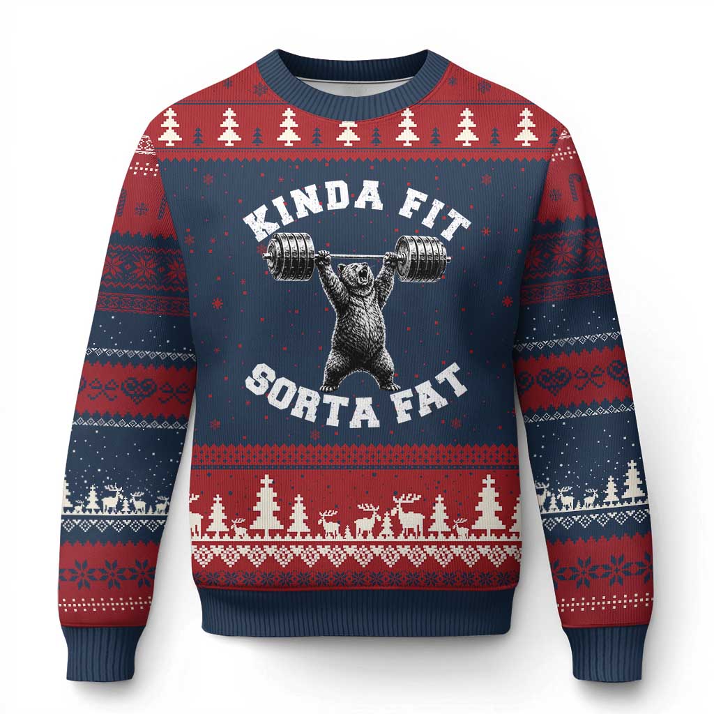 Funny Gym Ugly Christmas Sweater Kinda Fit Sorta Fat Bear Weightlifting Workout