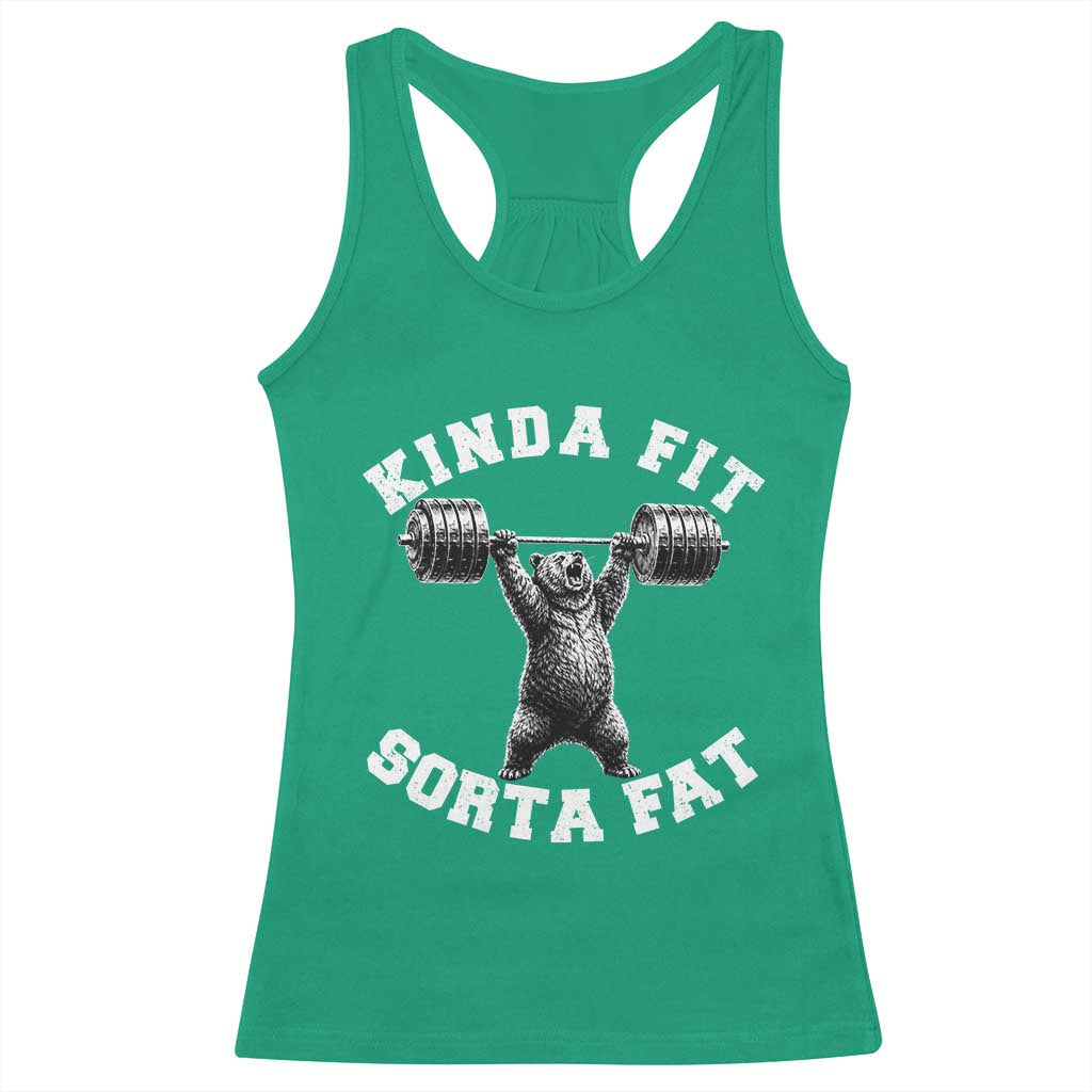 Funny Gym Racerback Tank Top Kinda Fit Sorta Fat Bear Weightlifting Workout
