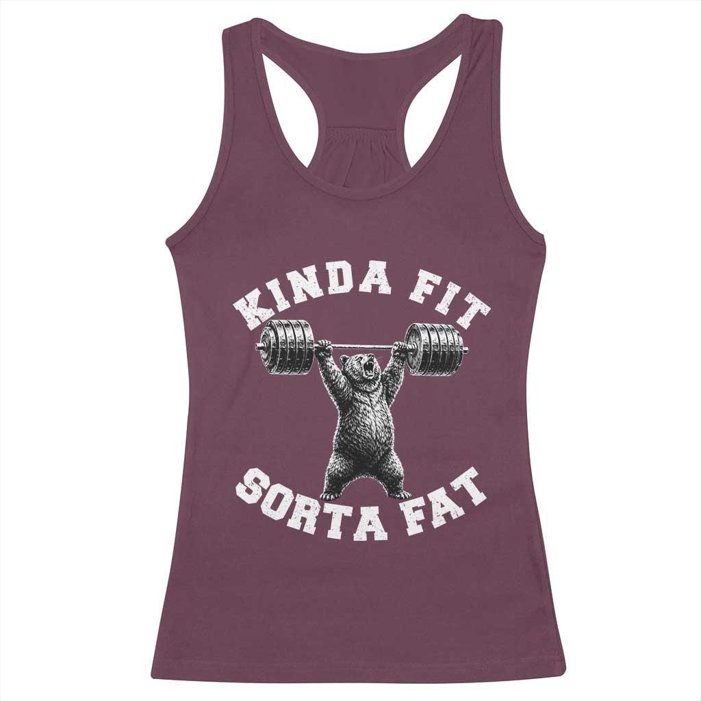 Funny Gym Racerback Tank Top Kinda Fit Sorta Fat Bear Weightlifting Workout