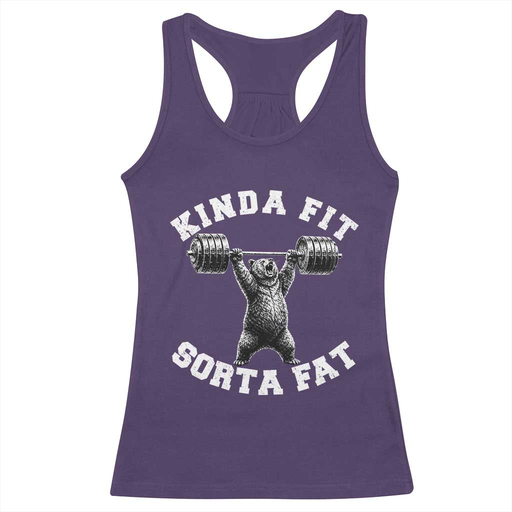 Funny Gym Racerback Tank Top Kinda Fit Sorta Fat Bear Weightlifting Workout