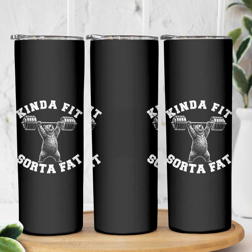 Funny Gym Skinny Tumbler Kinda Fit Sorta Fat Bear Weightlifting Workout