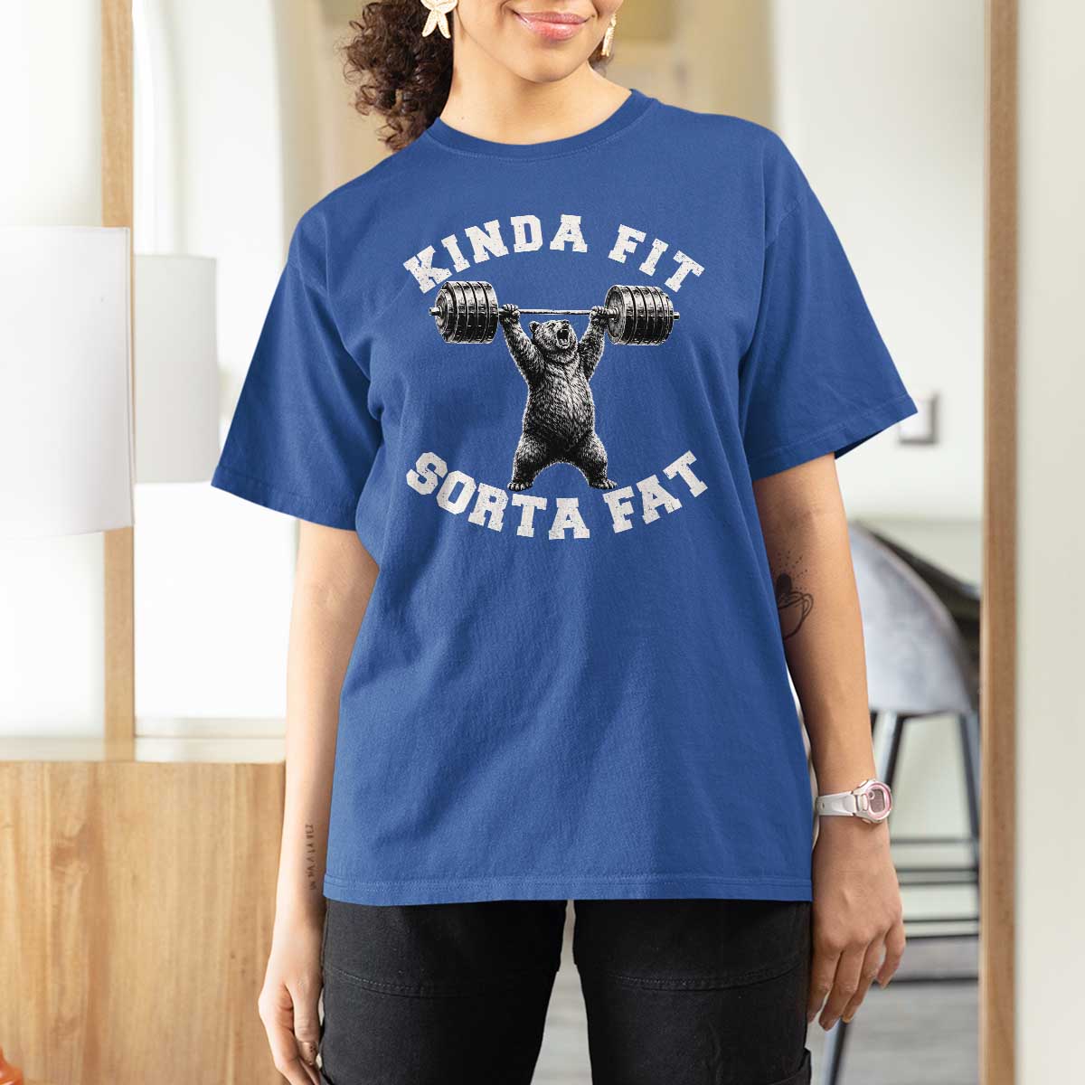 Funny Gym T Shirt For Women Kinda Fit Sorta Fat Bear Weightlifting Workout