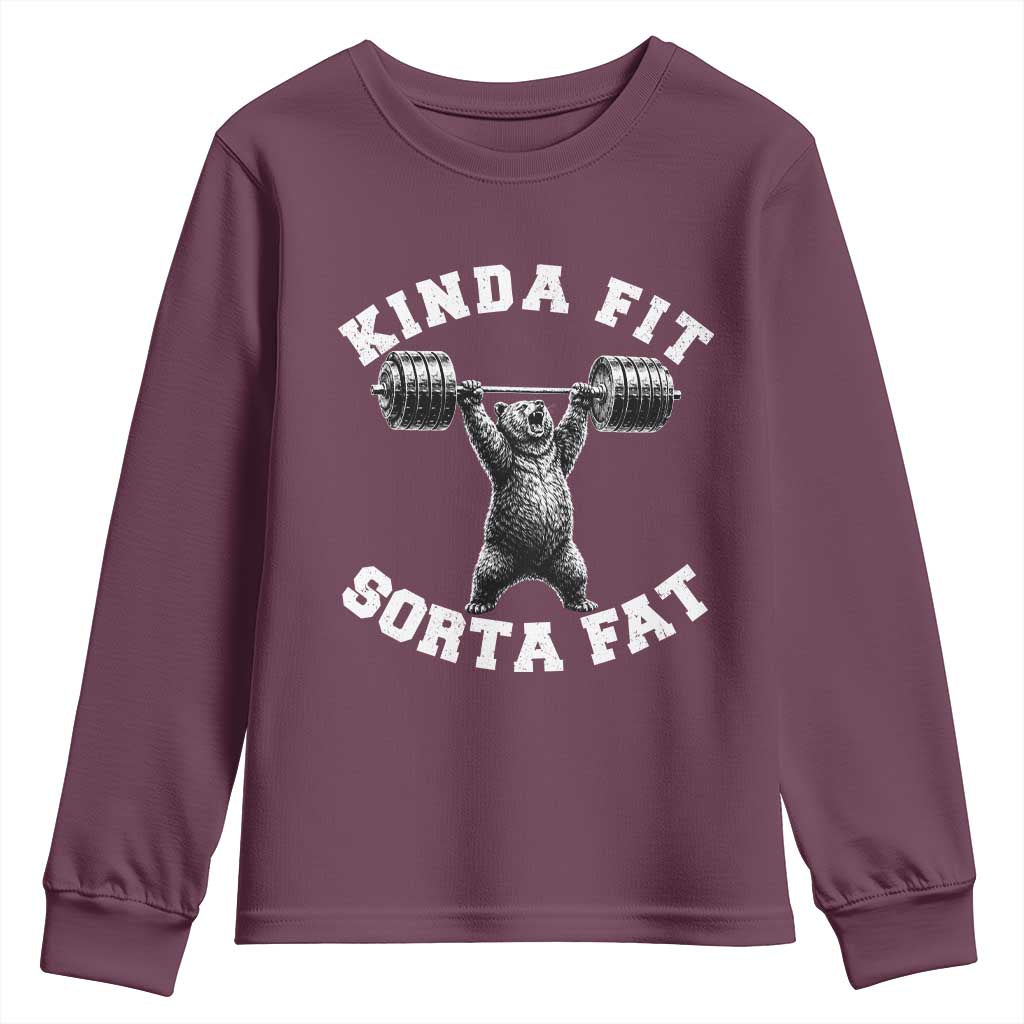 Funny Gym Youth Sweatshirt Kinda Fit Sorta Fat Bear Weightlifting Workout