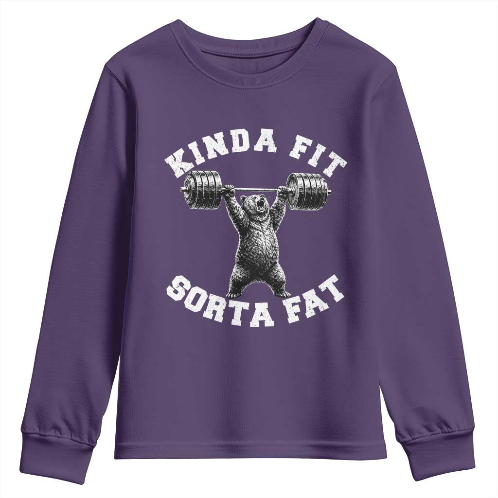Funny Gym Youth Sweatshirt Kinda Fit Sorta Fat Bear Weightlifting Workout