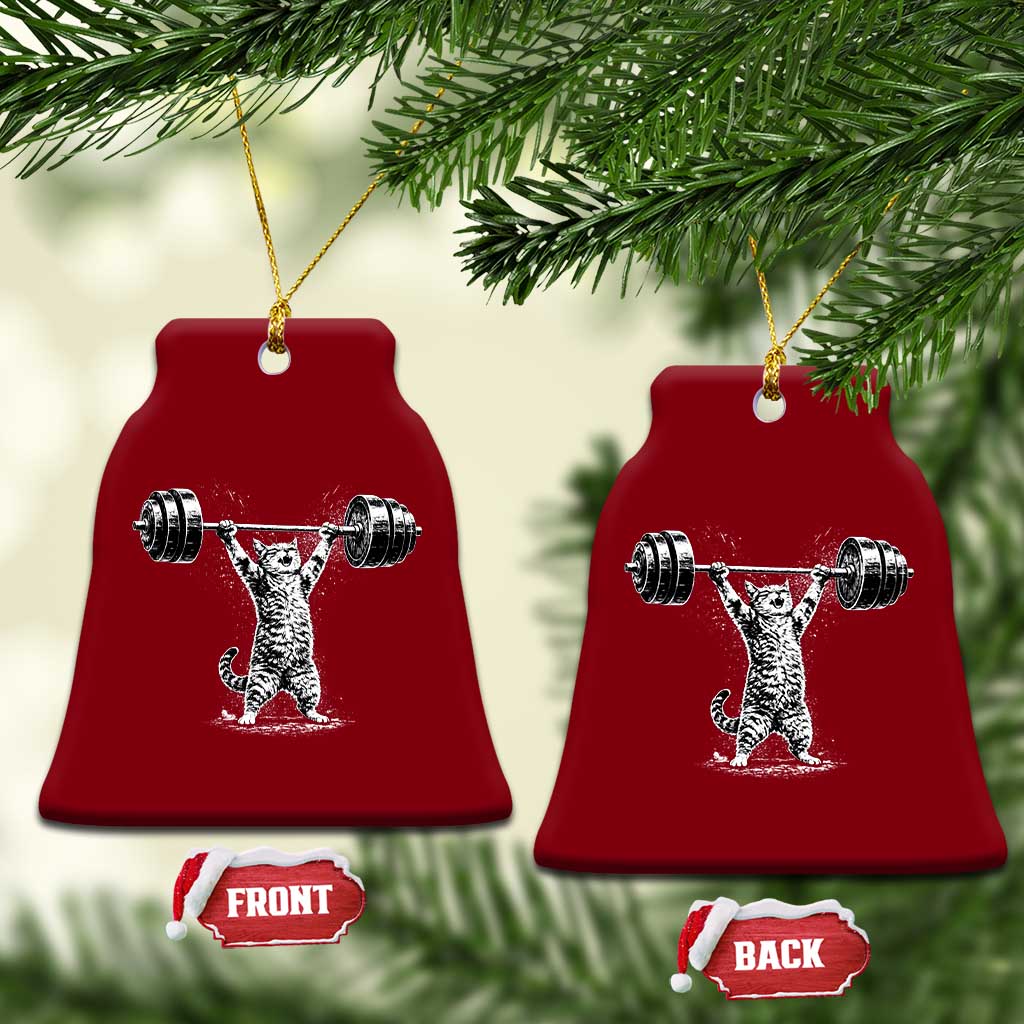 Funny Cat Gym Ceramic Ornament Weightlifting Workout