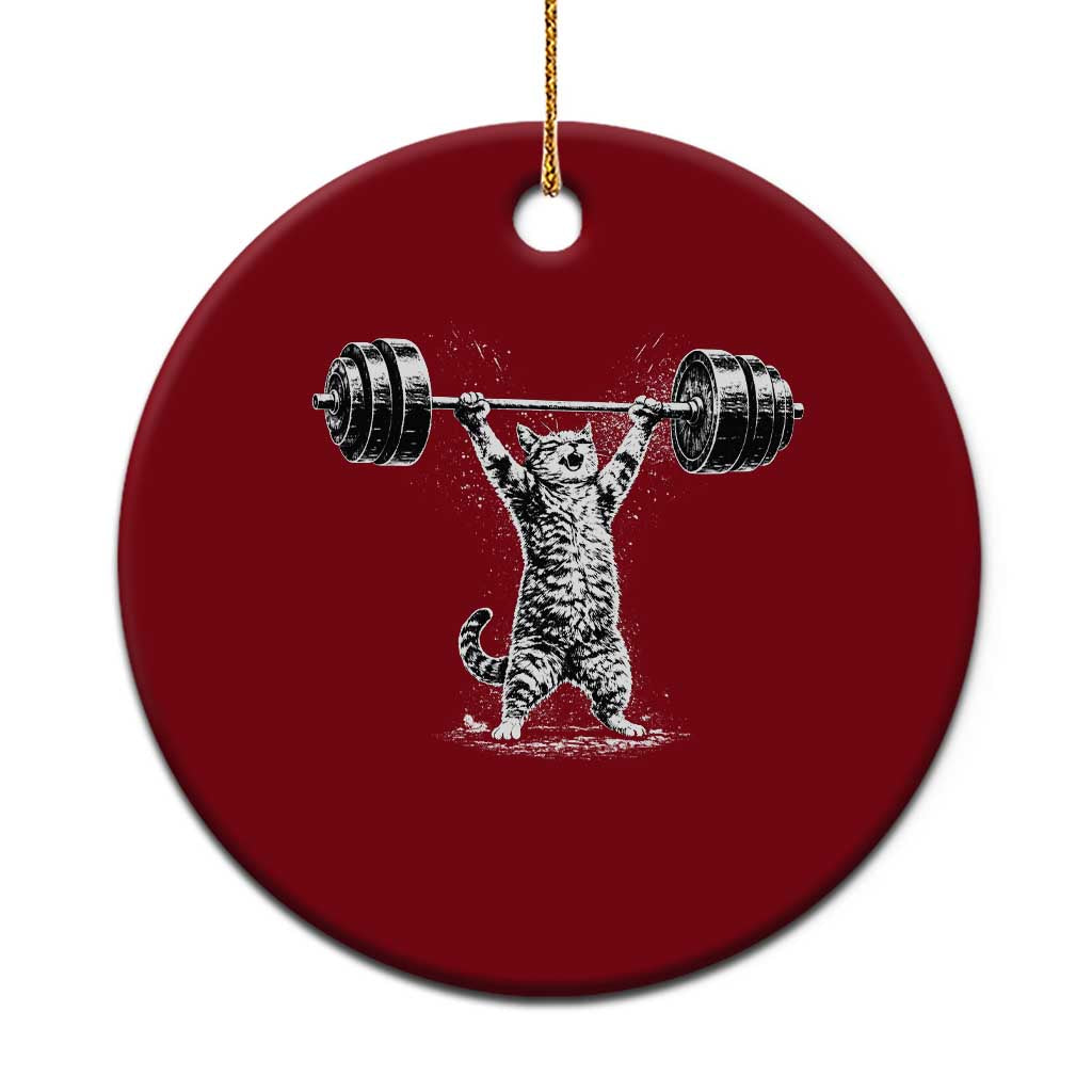 Funny Cat Gym Ceramic Ornament Weightlifting Workout