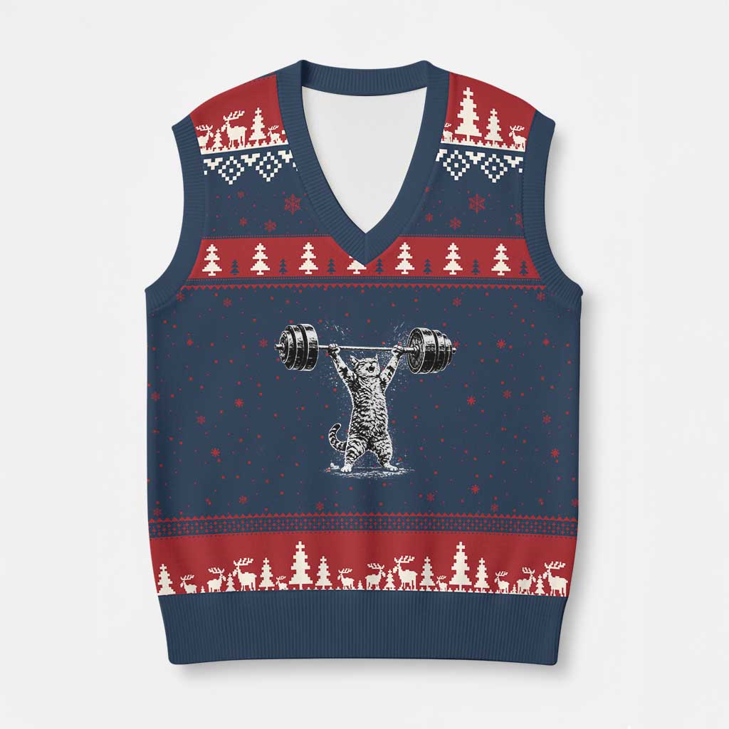 Funny Cat Gym V-Neck Knit Sweater Vest Weightlifting Workout