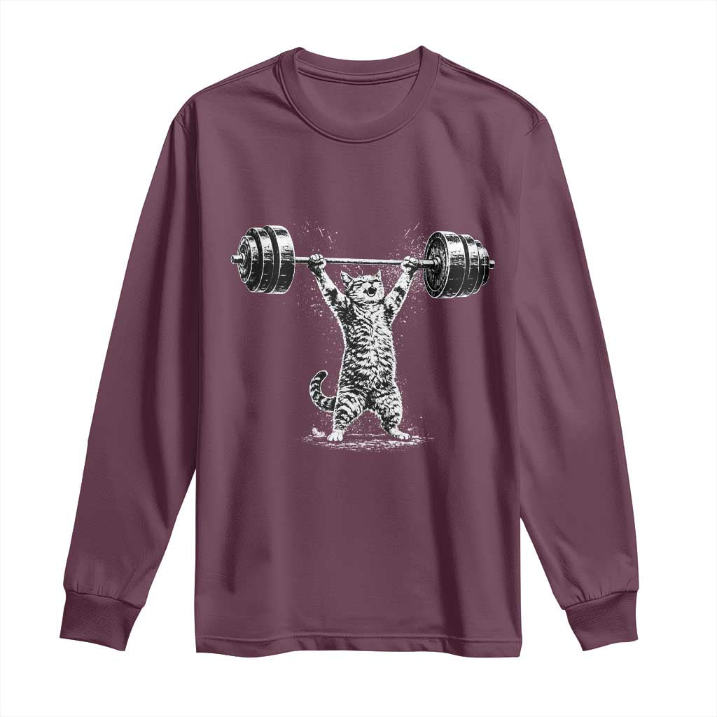 Funny Cat Gym Long Sleeve Shirt Weightlifting Workout