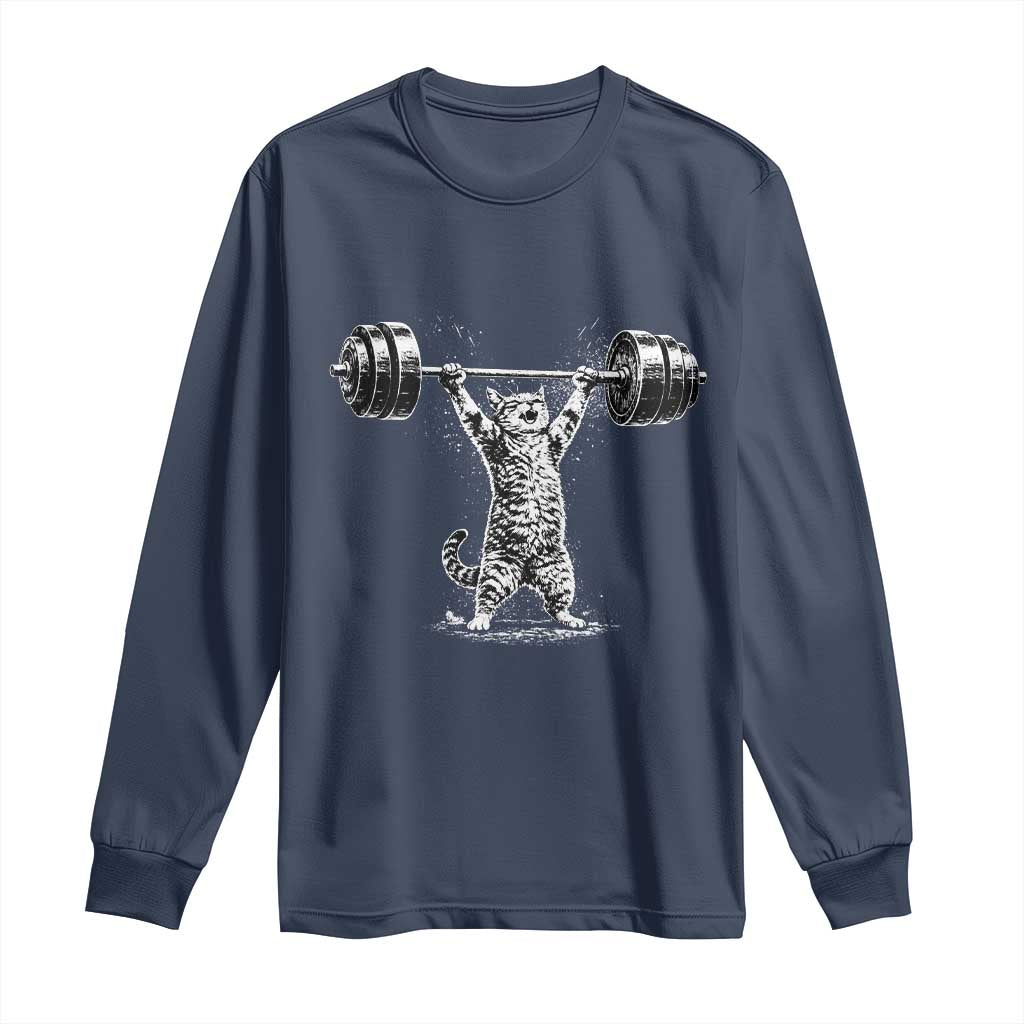 Funny Cat Gym Long Sleeve Shirt Weightlifting Workout
