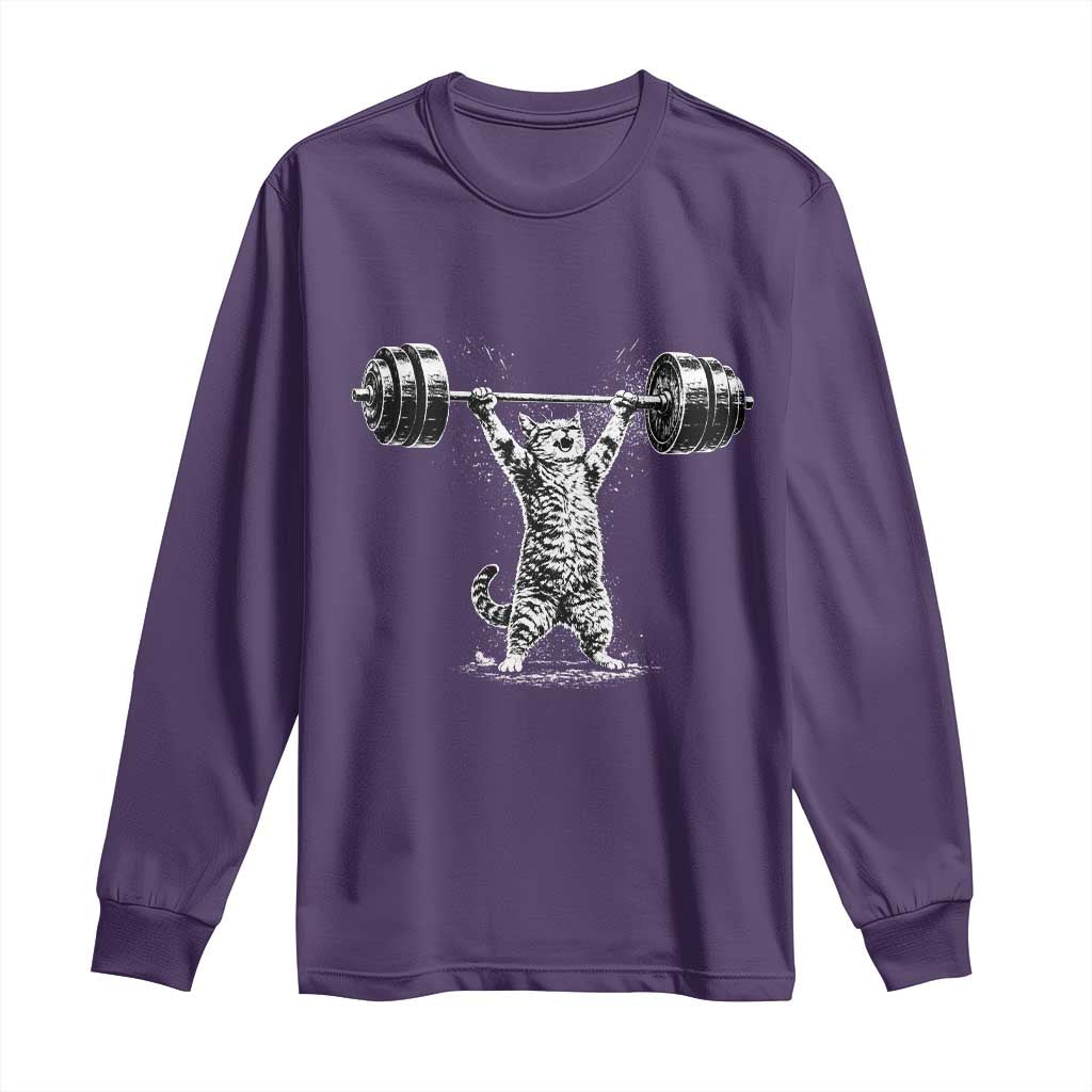 Funny Cat Gym Long Sleeve Shirt Weightlifting Workout