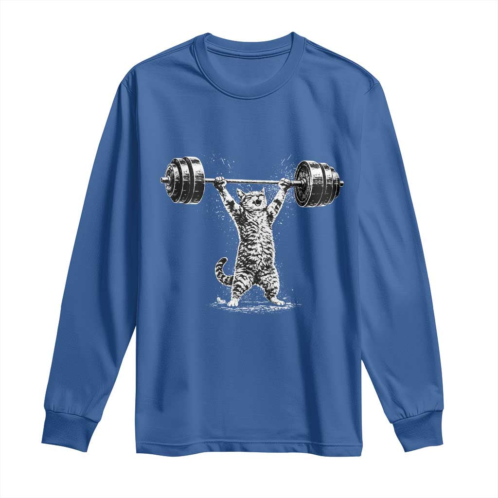 Funny Cat Gym Long Sleeve Shirt Weightlifting Workout
