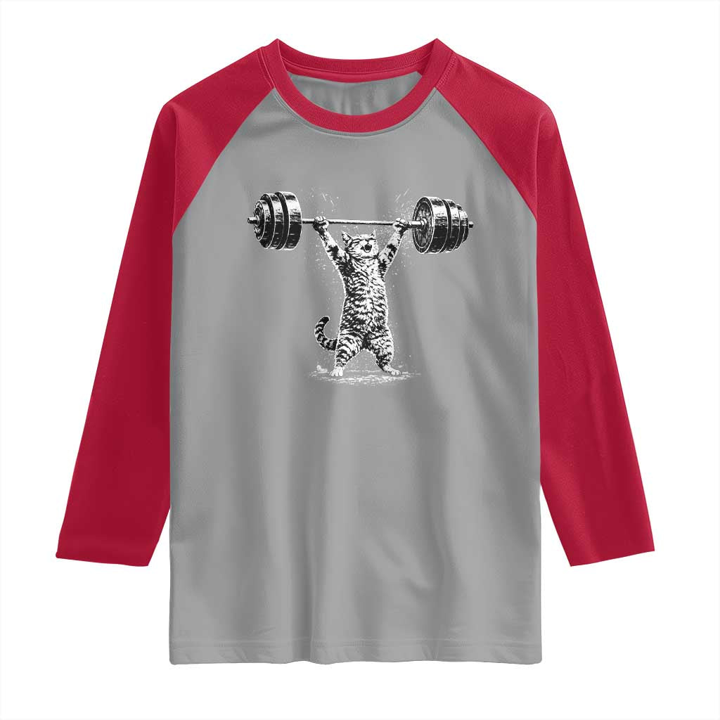 Funny Cat Gym Raglan Shirt Weightlifting Workout