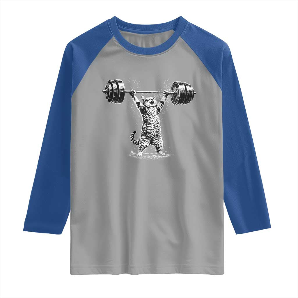 Funny Cat Gym Raglan Shirt Weightlifting Workout