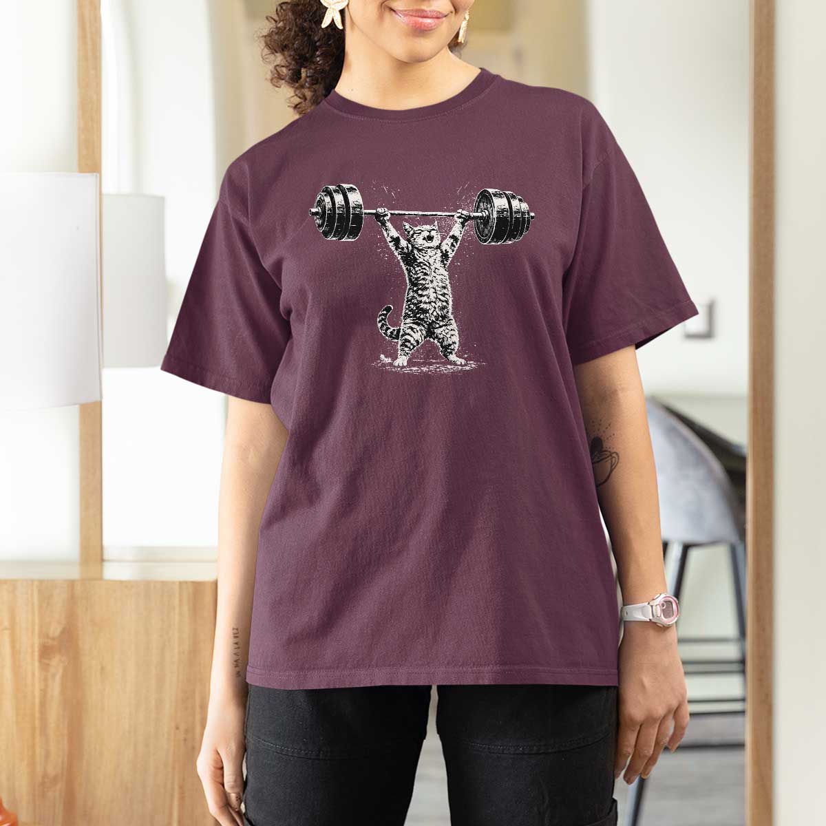Funny Cat Gym T Shirt For Women Weightlifting Workout