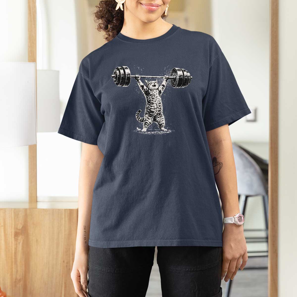 Funny Cat Gym T Shirt For Women Weightlifting Workout