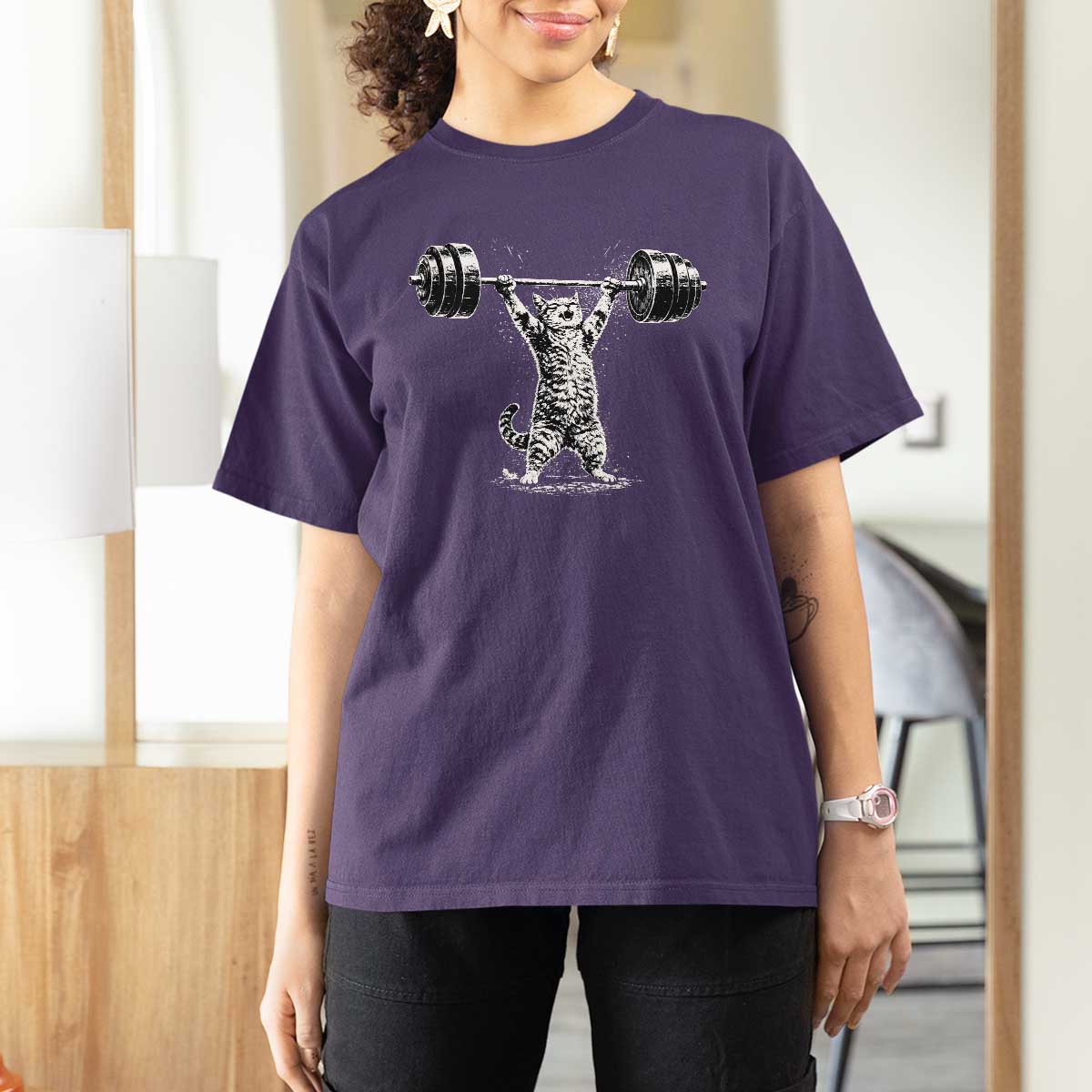 Funny Cat Gym T Shirt For Women Weightlifting Workout